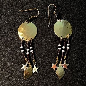 Hammered Gold Metal and Bead Earrings